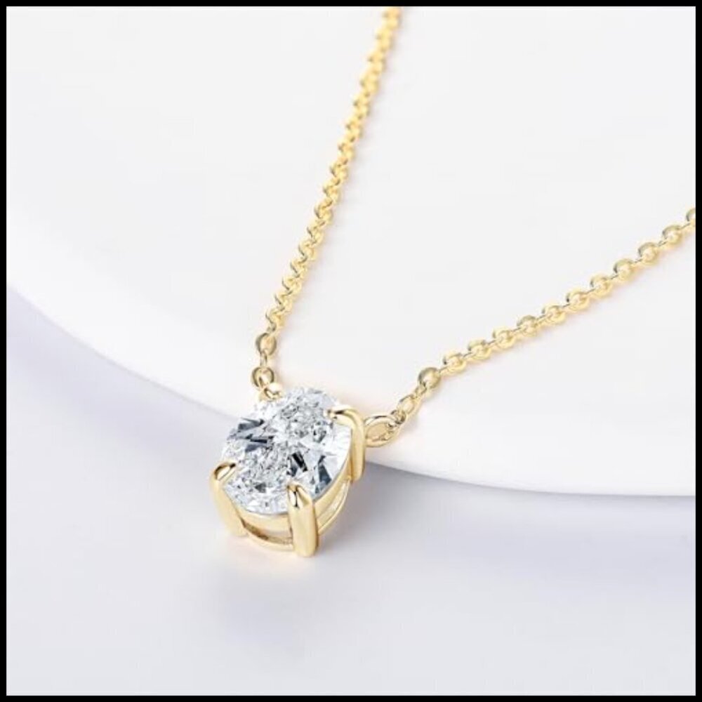 2ct Oval Moissanite Pendant Necklace 925 Sterling Silver Platinum Plated